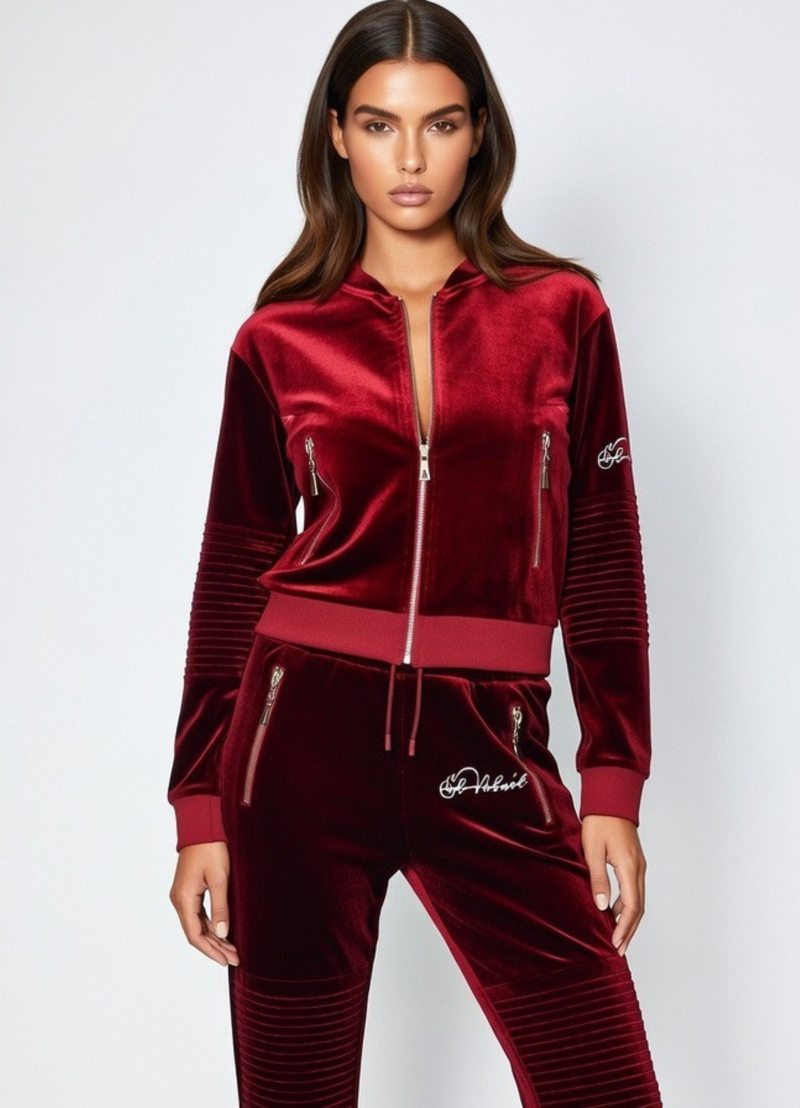 Women's Burgundy Vélvét Full Tracksuit